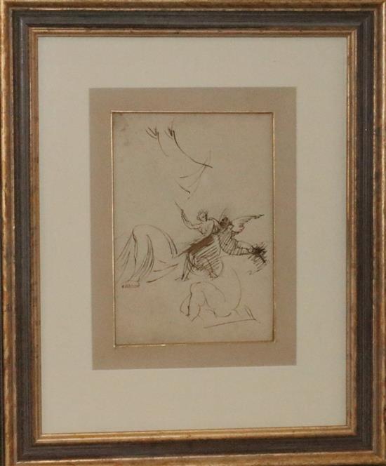 George Romney (1734-1802) Sketch of figures and an angel 7.25 x 5in.